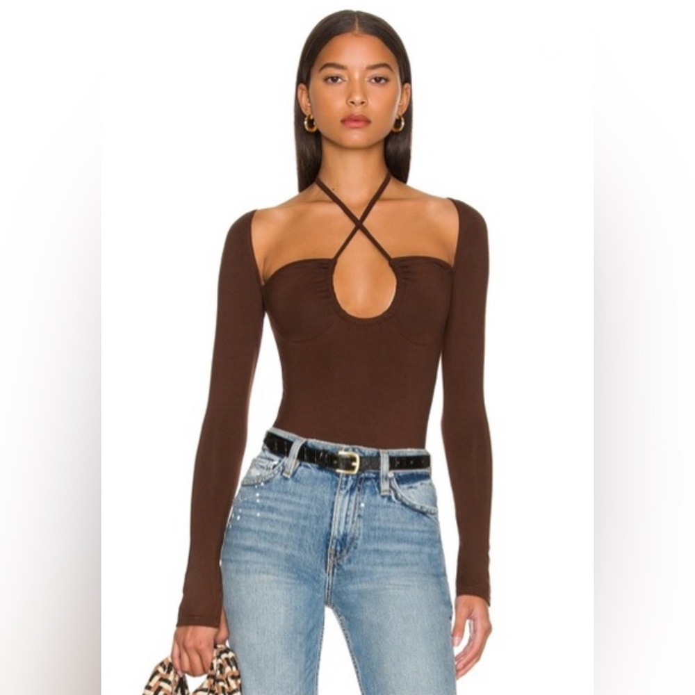 REVOLVE Brown Long Sleeve Cutout Bodysuit